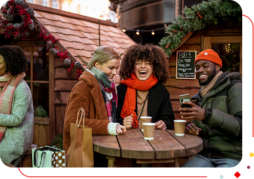 Amis au marché de Noël