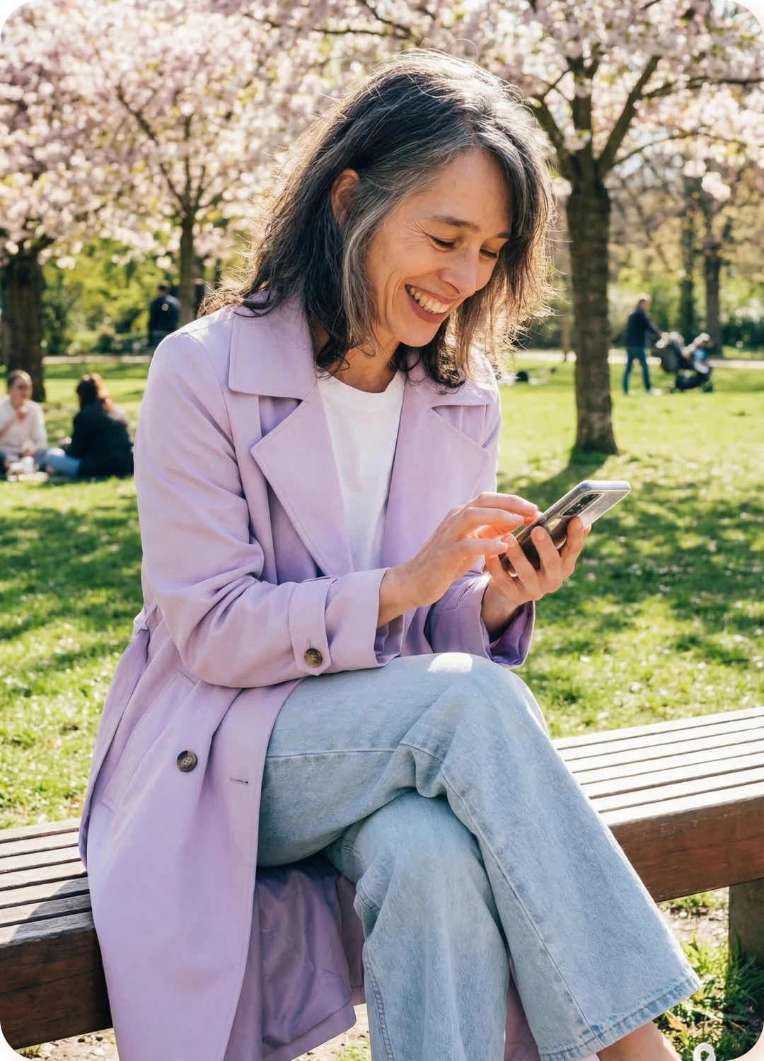 une femme assis sur un banc dans un parc