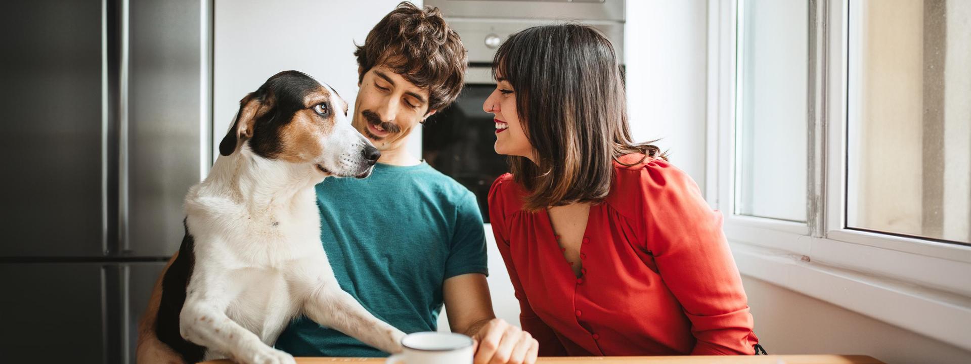 Koppel met hond aan tafel